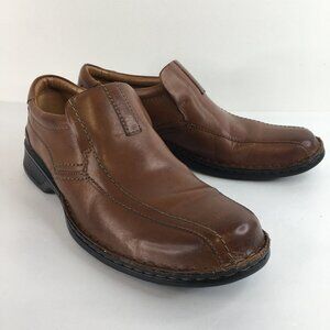 CLARKS ORTHOLITE Burnished Slip On Brown Loafers Size 9M